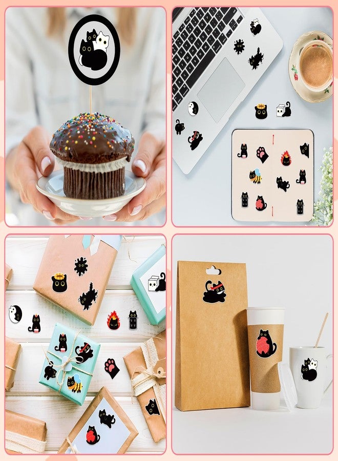 FVNPIHAM 1000Pcs Black Cat Stickers Rolls -16 Patterns Cute Cartoon Cat Stickers, Black Cat Gifts for Adults Kids, Teacher Reward Decals for Water Bottles Laptop Scrapbook - Image 5